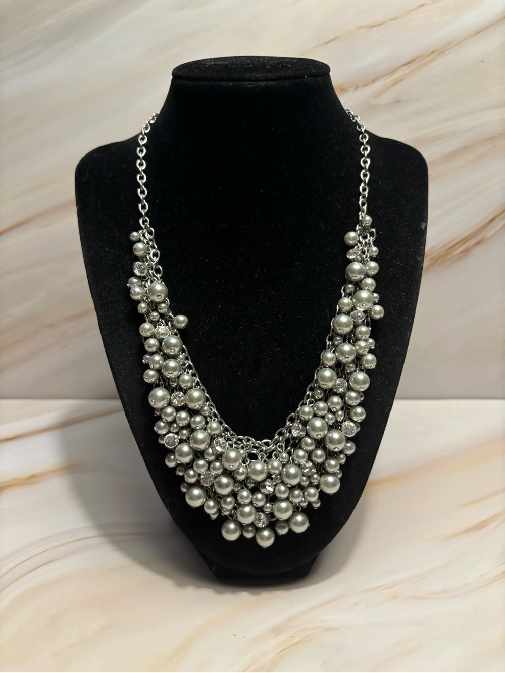Charter Club Silver Pearl Cluster Necklace 18”+2”